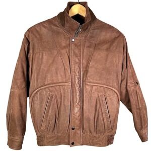 Vintage Leather Bomber Jacket Mens Small U2 Wear Me Out Brown Moto Zip